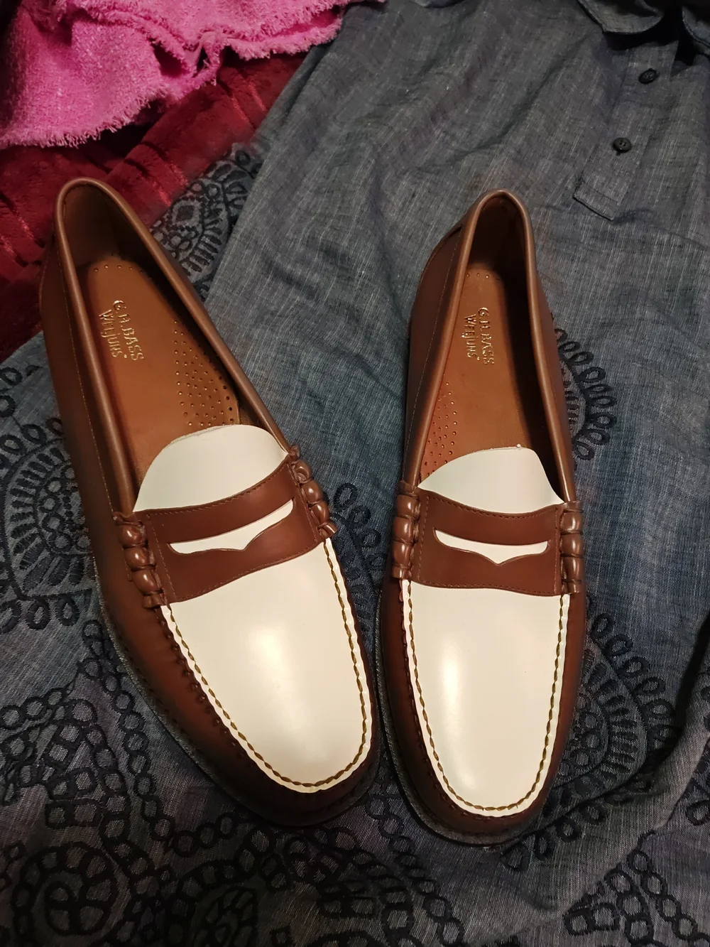 G.H. Bass & Co. Two-Tone Brown and White Penny Loafers 14